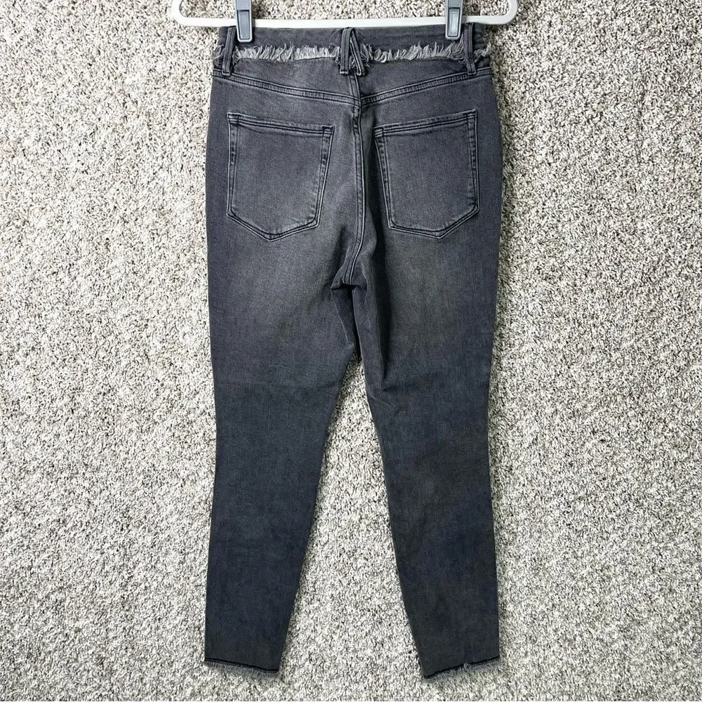 Good American Jeans Women's 4/27 Charcoal Black-Gray Skinny Raw Hem